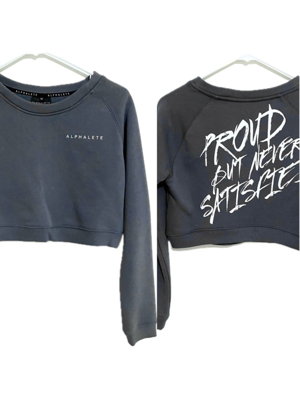 Alphalete Proud Never Satisfied Cropped Sweatshirt Gray XS Long Sleeve